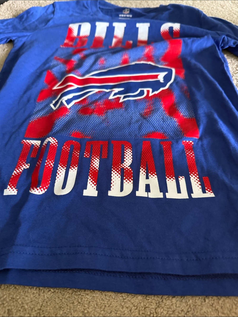 Buffalo David Bitton Blue Tee with Red & White Football Graphic